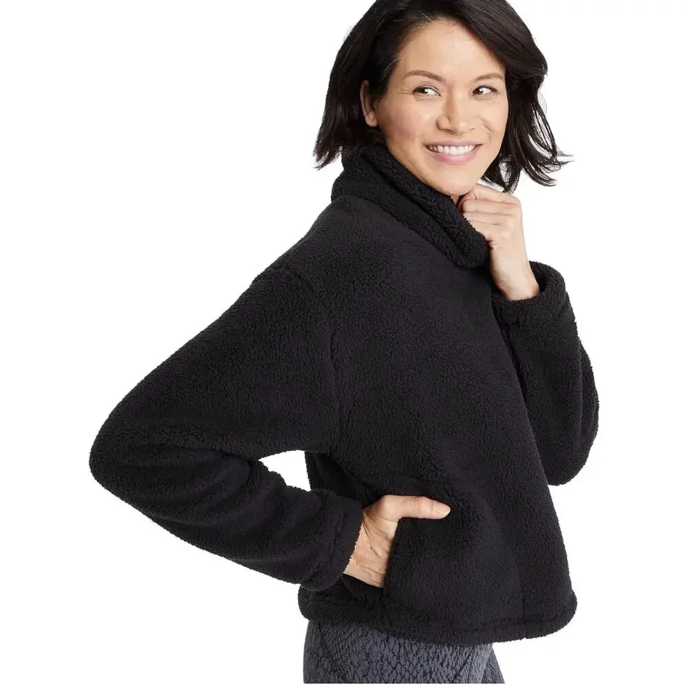 All in Motion‎ Cozy Cowl Neck Pullover Women XXL Black NEW Sherpa Fleece Pocket